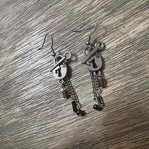 Silver lock and key dangle earrings